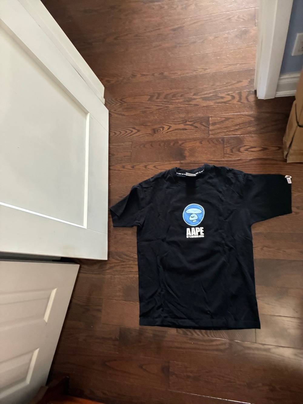 Bape Black Short Sleeve Tee with Blue & White Logo